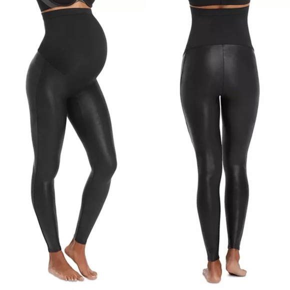 SPANX Pants - SPANX Mama Maternity Faux Leather Leggings Very Black